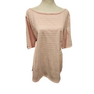 Talbots plus 2x light pink cotton t shirt ribbed beaded short sleeves textured